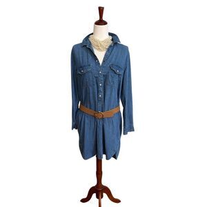 GAP Blue Long Sleeve Vintage Denim Pearl Snaps Dress with pockets